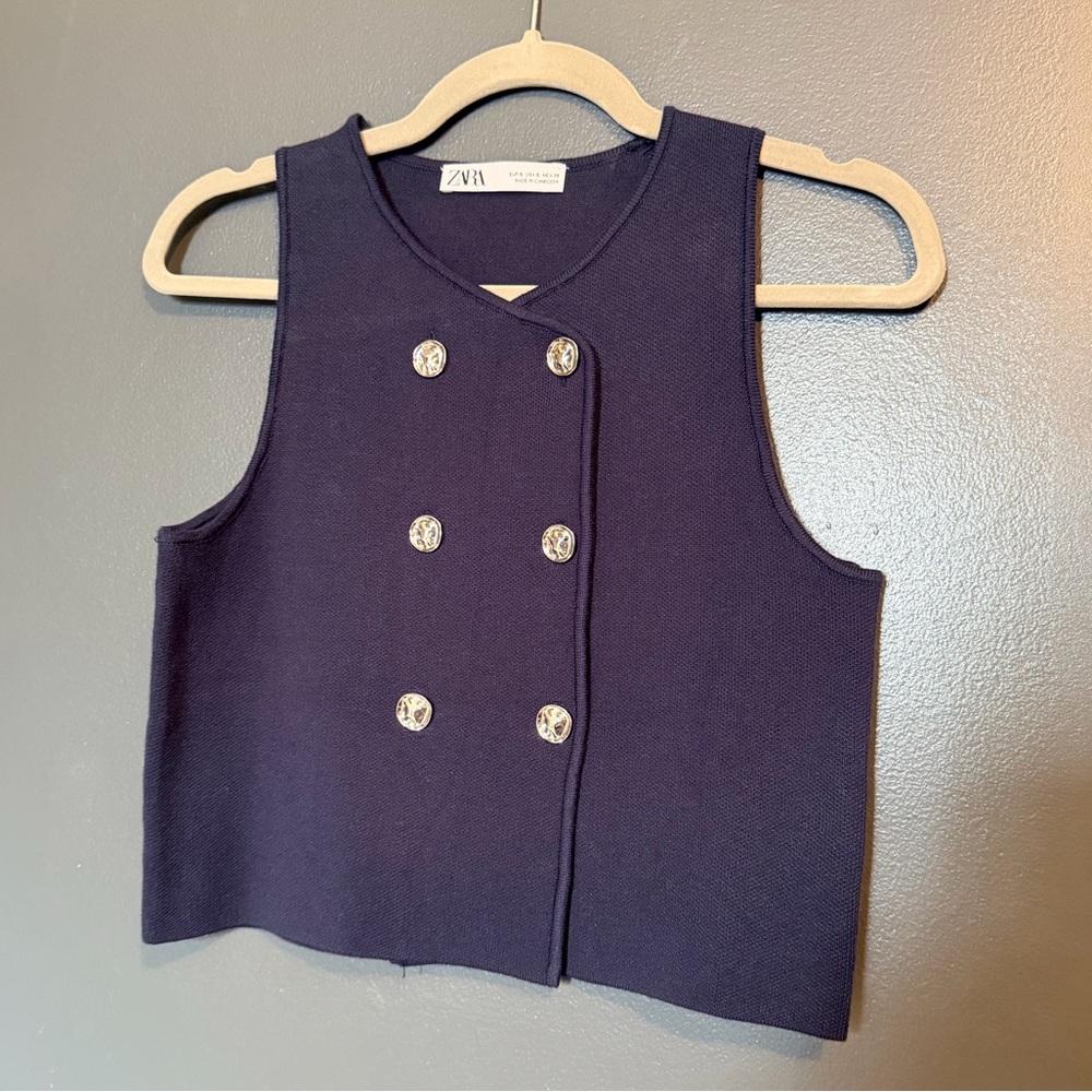 Zara Dark Blue Vest with Metallic Buttons